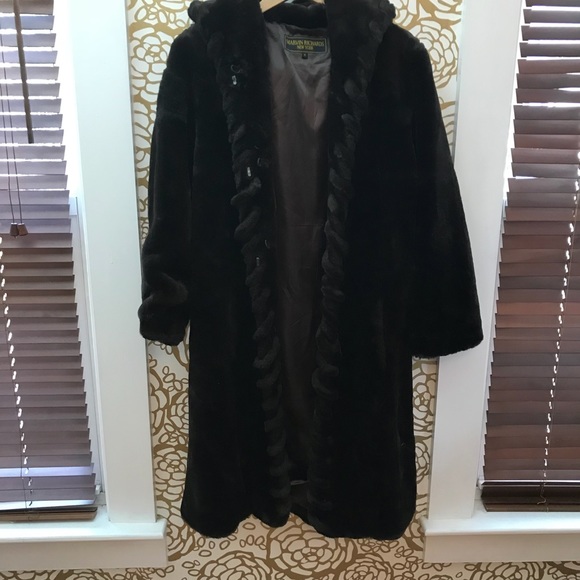 Marvin Richards Long Brown Faux Fur Coat Jacket - Picture 3 of 8